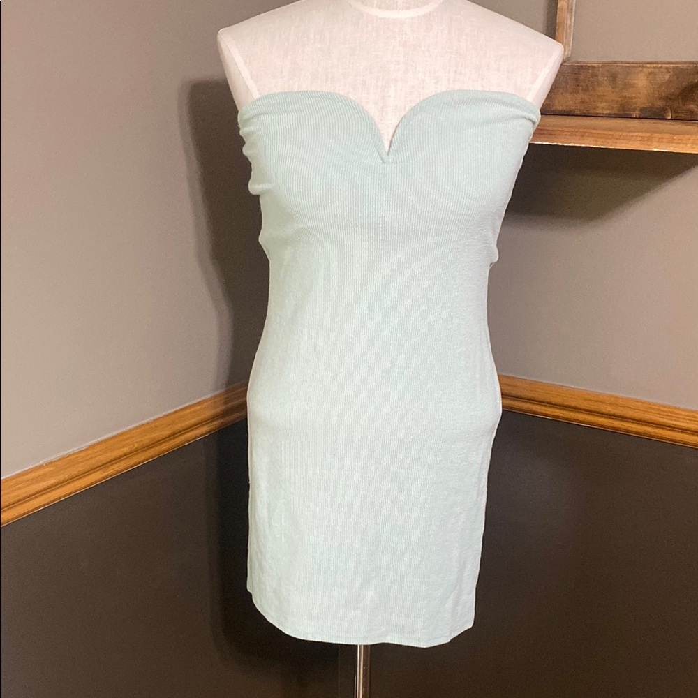 H&M Mint green terry Strapless mini Dress size Medium